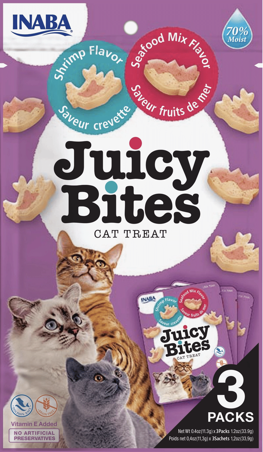Inaba churu Juicy bites pour chat saveur crevettes et fruits de mer