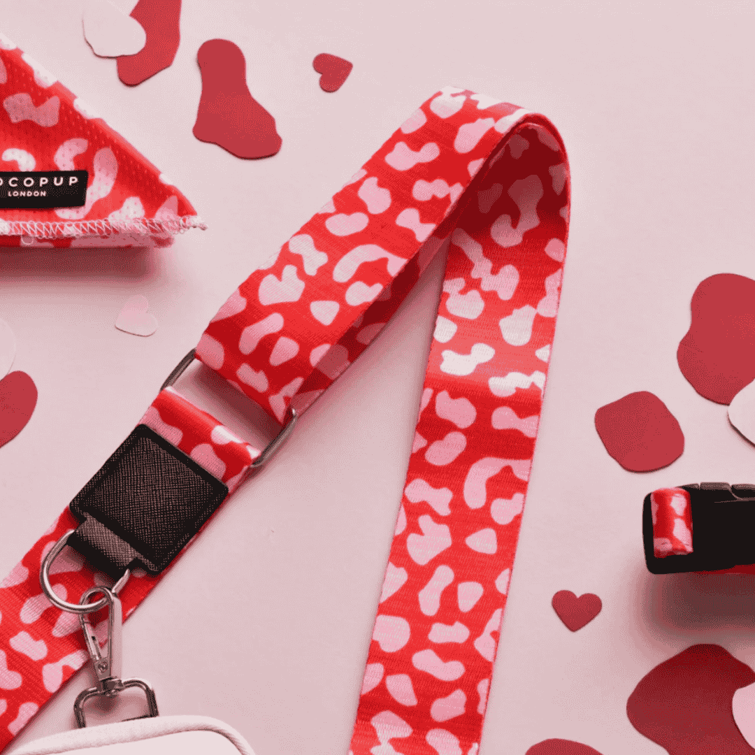 Bandouliere pour sac leopard rouge et rose