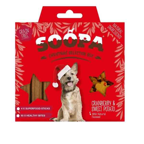Soopa Canneberges et patates douces - Boîte de sélection de friandises pour chiens de Noël