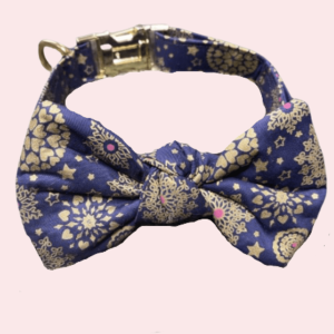 Collier de fêtes en tissus bleu nuit et or
