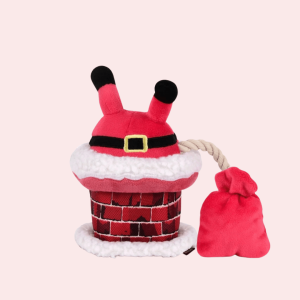 Jouet peluche Père Noël dans une cheminée